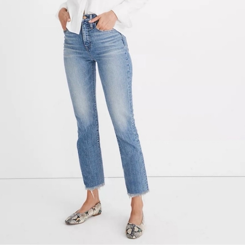 Madewell Perfect Vintage Wide Leg Jeans High Rise Raw Hem Size 25
